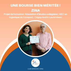 Zina, récipiendaire d'une bourse de formation du CJE - 2021-2022